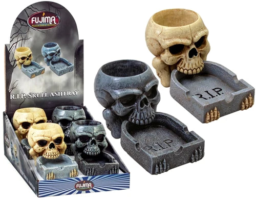 4ct. Skull RIP Polystone Ashtrays