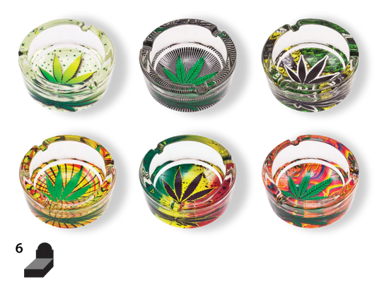 6ct. 3.5in Glass Ashtrays - Leaf Designs